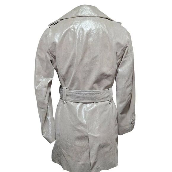 Chico's Women's Silver Twinkle Reese Trench Coat Genuine Leather belted Size 0/4 - Picture 3 of 10